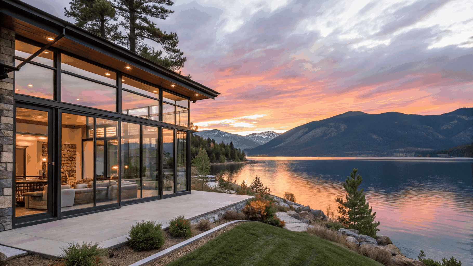 River Dance custom luxury estate exterior overlooking Montana river